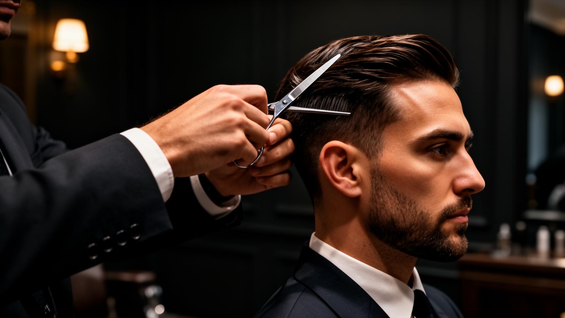 Master barber performing a precision haircut at Groomology private studio